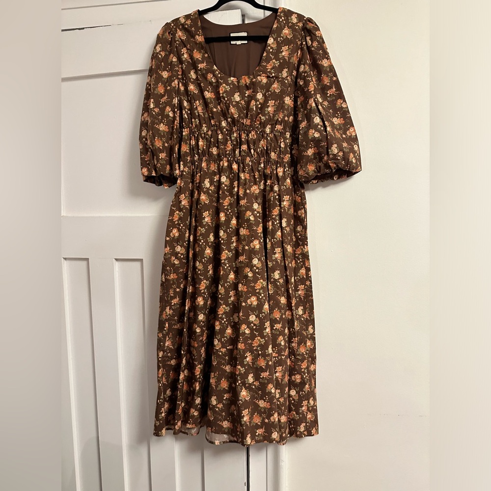 Tuckernuck Rosewood Chintz Marlena Dress, Floral Puff-Sleeve Midi - Size XL